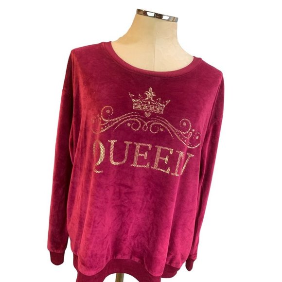 Large Place Women's "Queen" Raspberry Velour Pullover Shirt - Picture 4 of 7